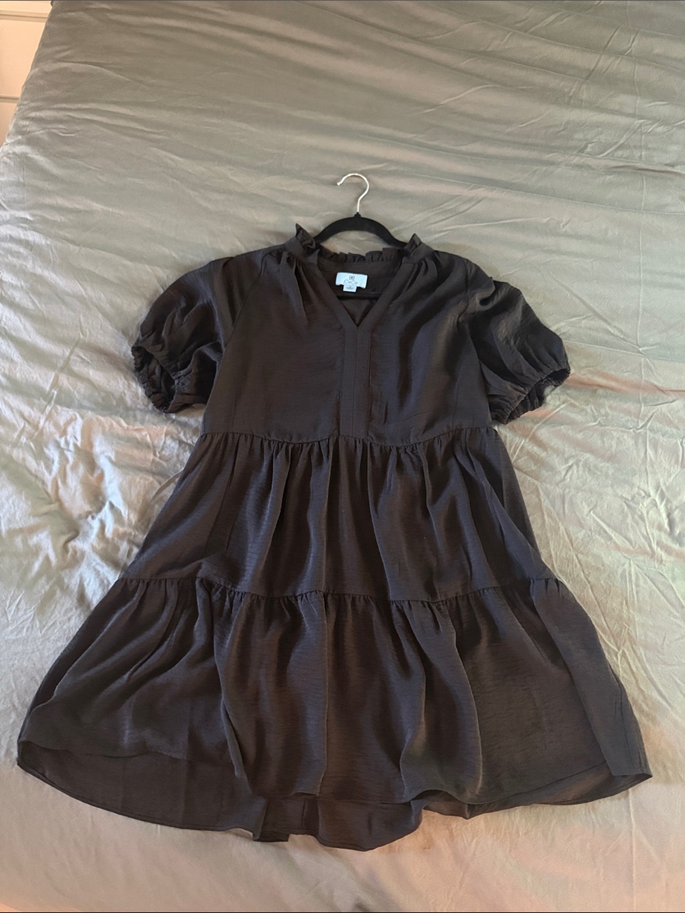 CeCe Black Tiered Puff-Sleeve Mini Dress